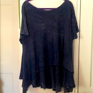 Navy Blue loose-fit, distressed look top